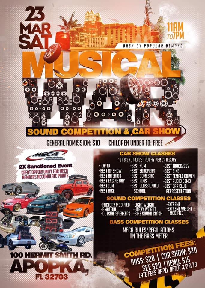 Musical War Sound Competition & Car Show Flyer