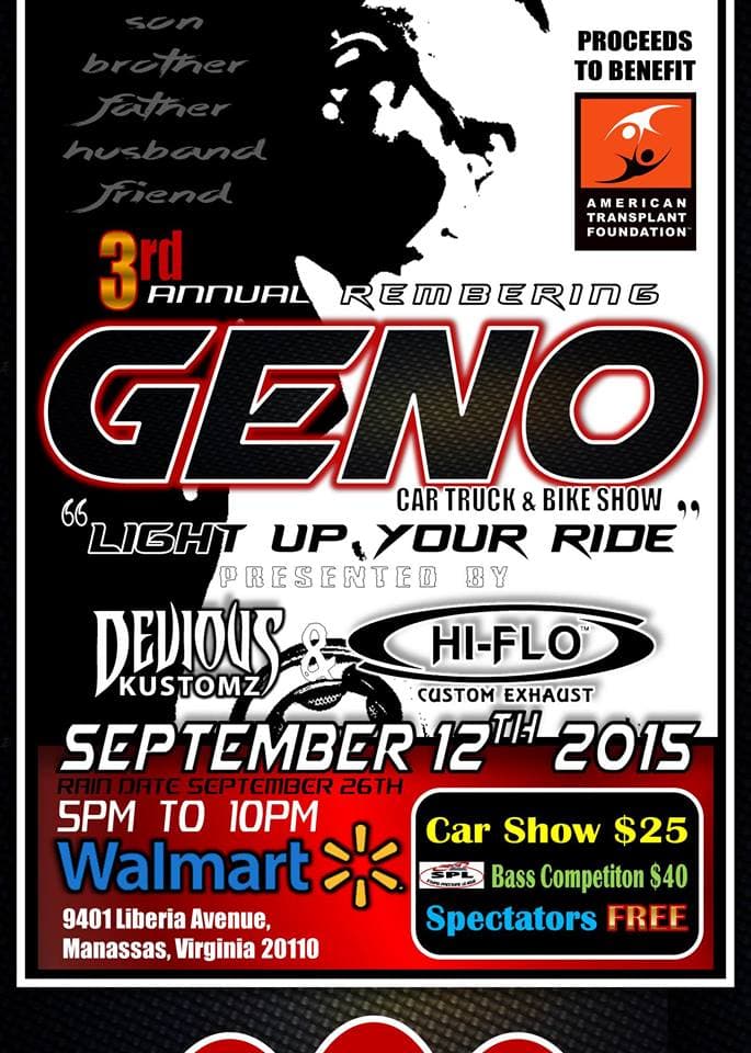 3rd Annual Remembering Geno Car Truck & Bike Show Flyer