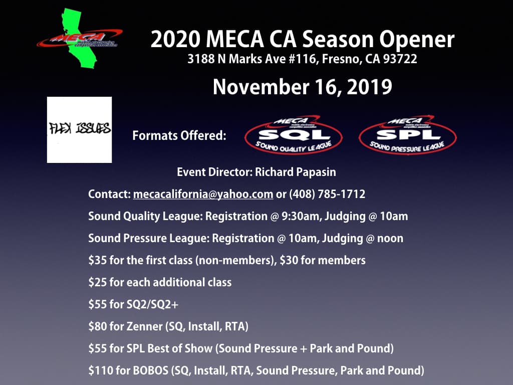 2020 MECA CA Season Opener Flyer