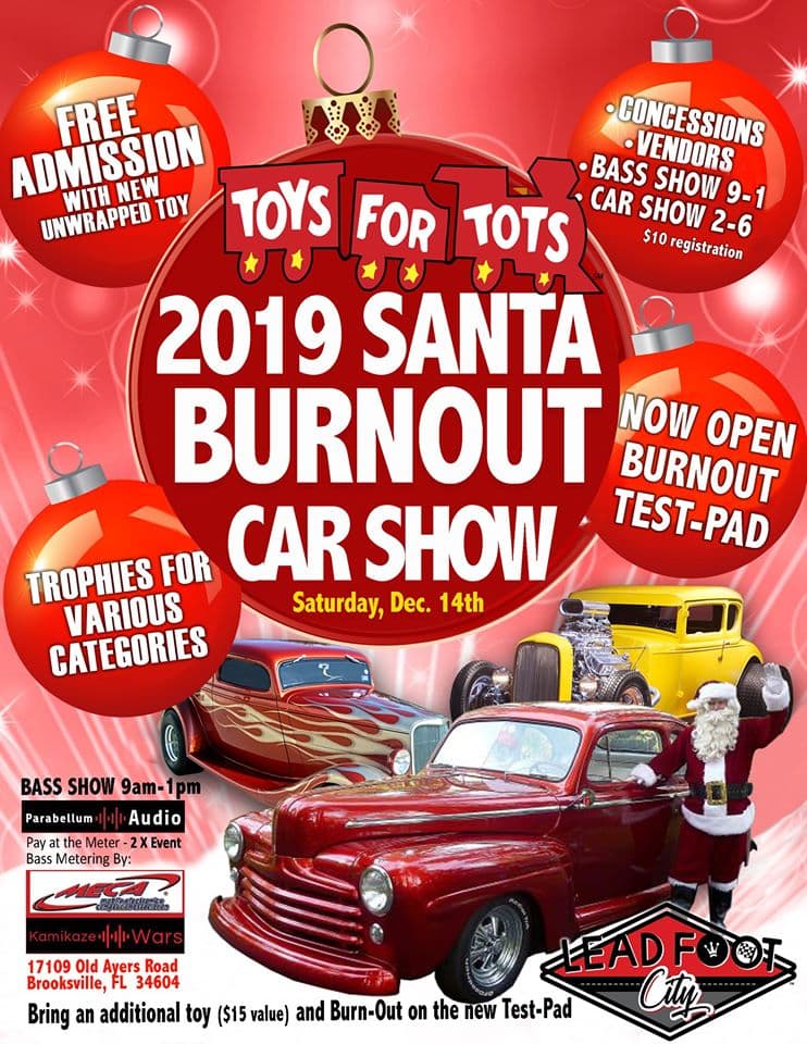 2019 Santa Burnout Car Show-Toys For Tots Benefit Flyer
