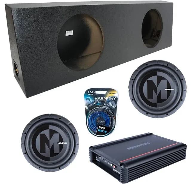 Memphis Audio Car Stereo Regular Standard Truck Cab Loaded Sealed Dual Sub Box Enclosure Rhino Coated