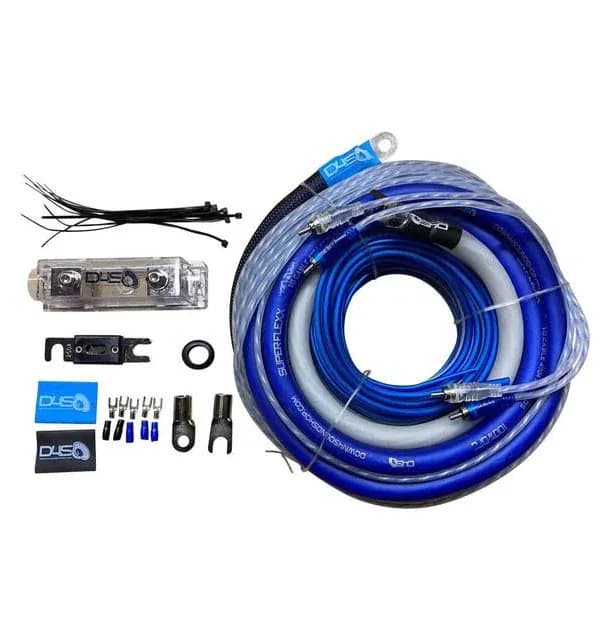 DOWN4SOUND 0 GAUGE SILVER TINNED OFC AMPLIFIER INSTALL KIT ( BLUE/CLEAR )