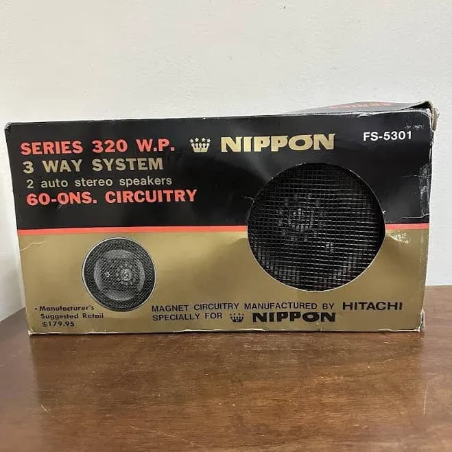 Vtg Nippon Hitachi 3 Way Auto Stereo Speakers Model FS-5301 Made Taiwan NEW NOS