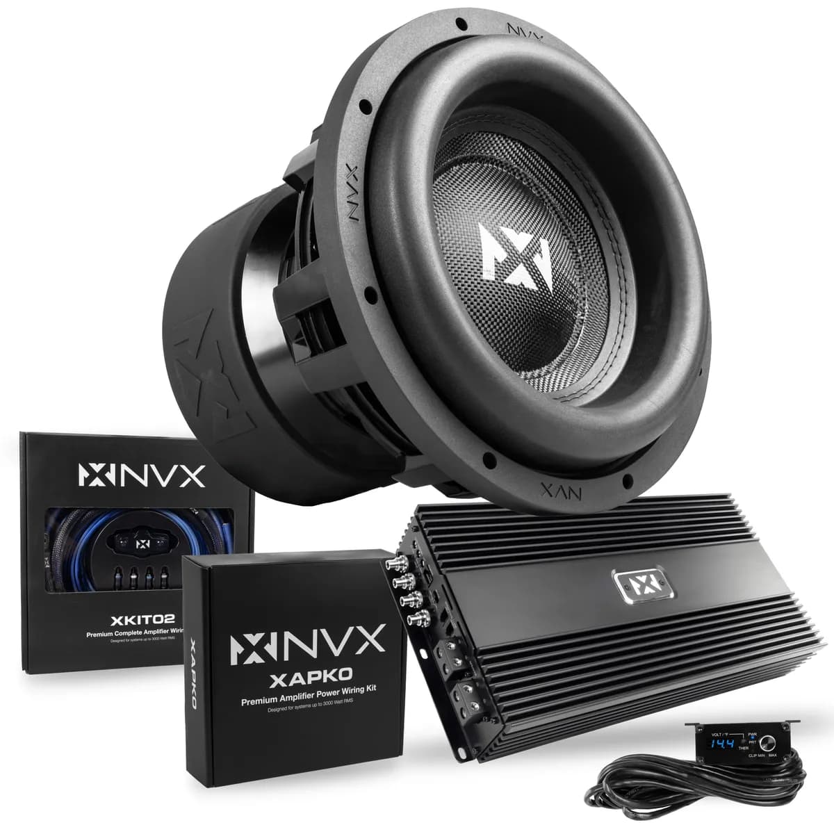 4000W Peak (2000W RMS) XC-Series Single 12" Subwoofer Bass Package with Monoblock Korean Amplifier and Wiring Kit