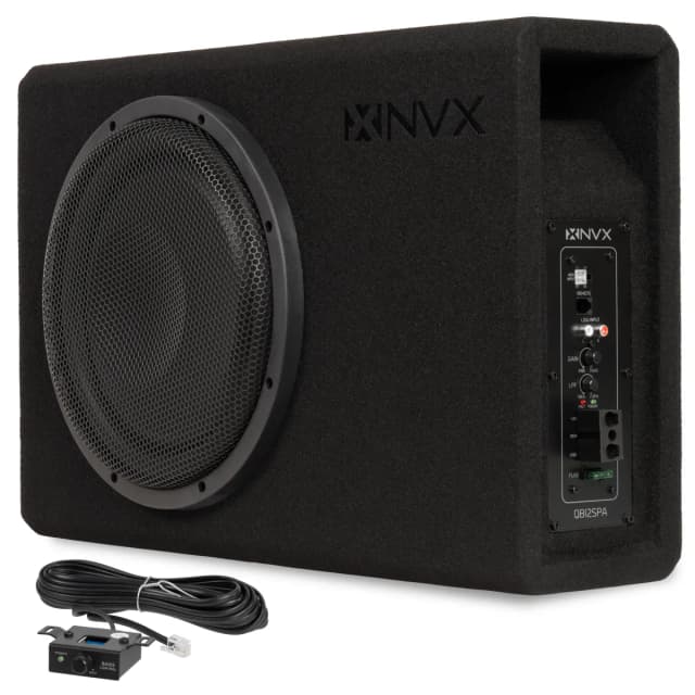 QB12SPA 1200W Peak (350W RMS) Single 12" Amplified Ported Loaded Subwoofer Enclosure with Remote Bass Knob