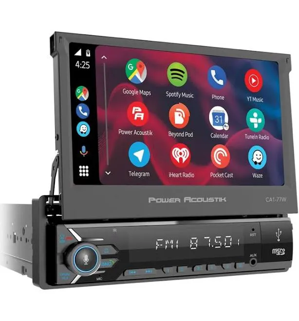 1-DIN Digital Media Car Stereo w/ Wireless Apple CarPlay, Android Auto, Bluetooth Connectivity, & Motorized 7" LCD