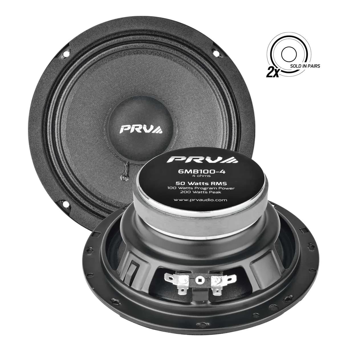 PRV Audio PAIR of 6MB100-4 100W 4-Ohm Car Pro Audio Midbass Speakers MID