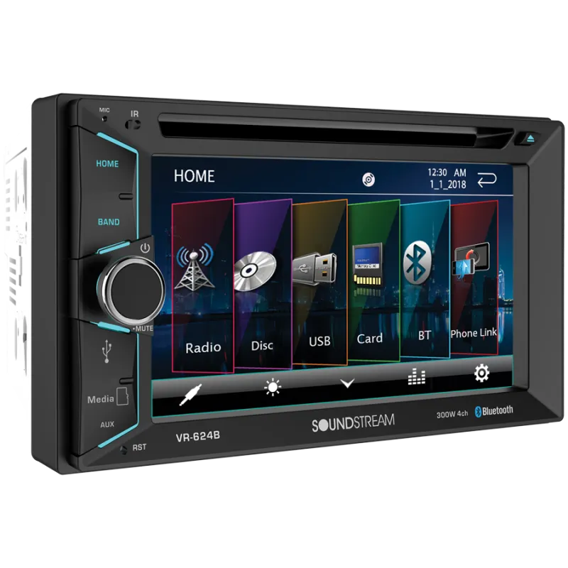 VR-624B | 6.2" Double DIN Bluetooth DVD Receiver with 300W 4-Channel Output