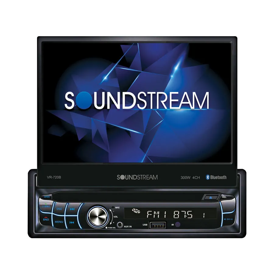 VR-720B | 7″ Single DIN Flip-Out Touchscreen DVD Receiver with Bluetooth, USB, and Backup Camera Input