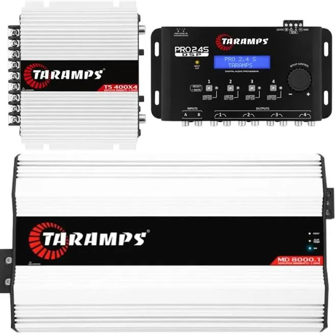 Md 8000 1 Ohm 1 Channel + Ts 400x4 2 Ohm + Pro 2.4s - Car