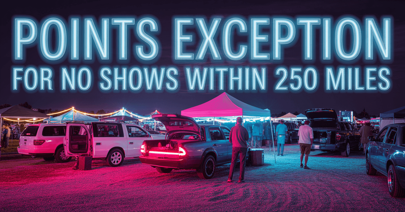 Points Exception For No Shows Within 250 Miles