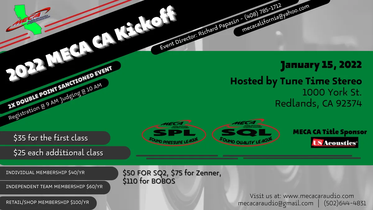 2022 MECA CA Kickoff At Tune Time Stereo Flyer