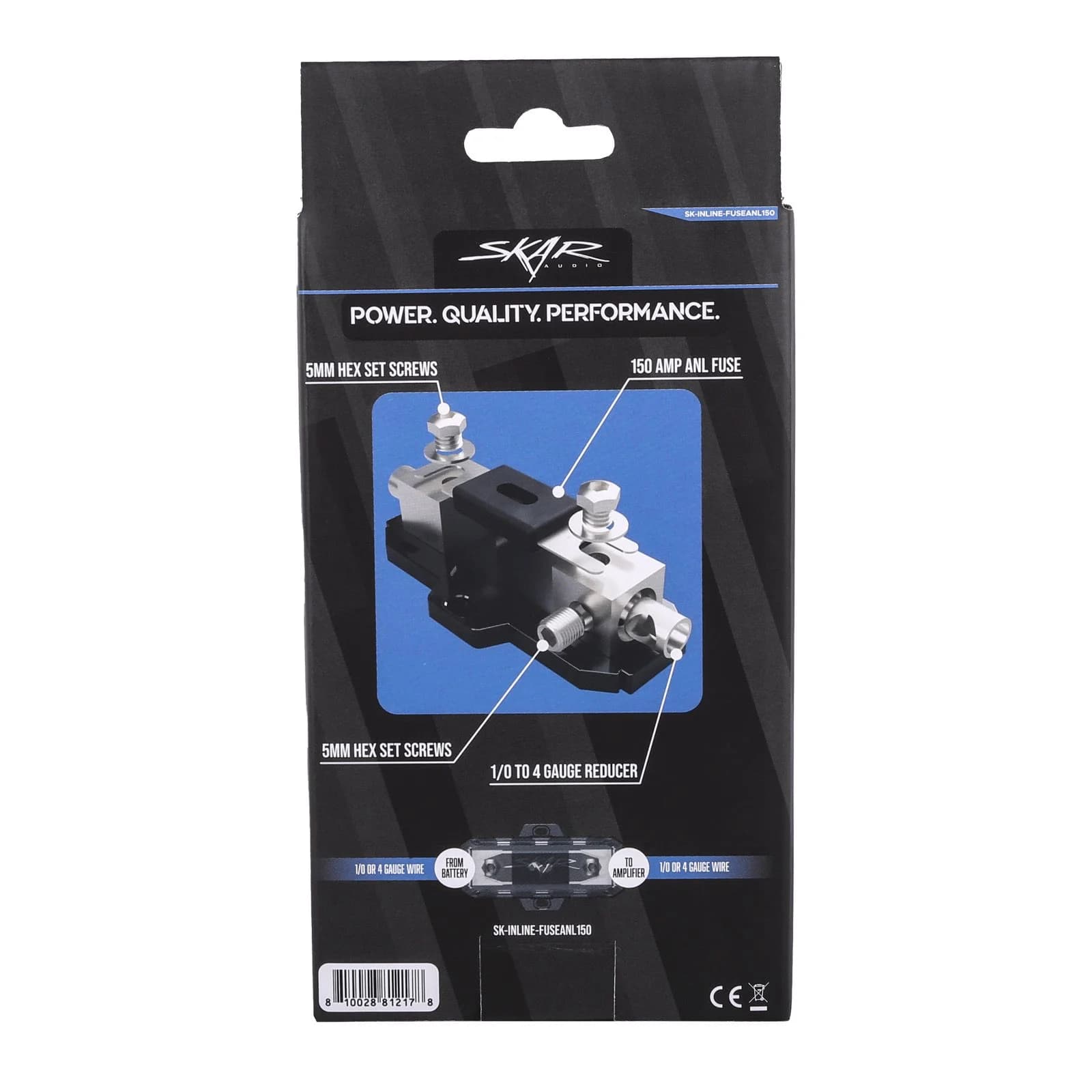 Skar Audio SK-INLINE-FUSEANL150 | 1/0 or 4 Gauge Inline ANL Fuse Holder - 150 Amp ANL Fuse