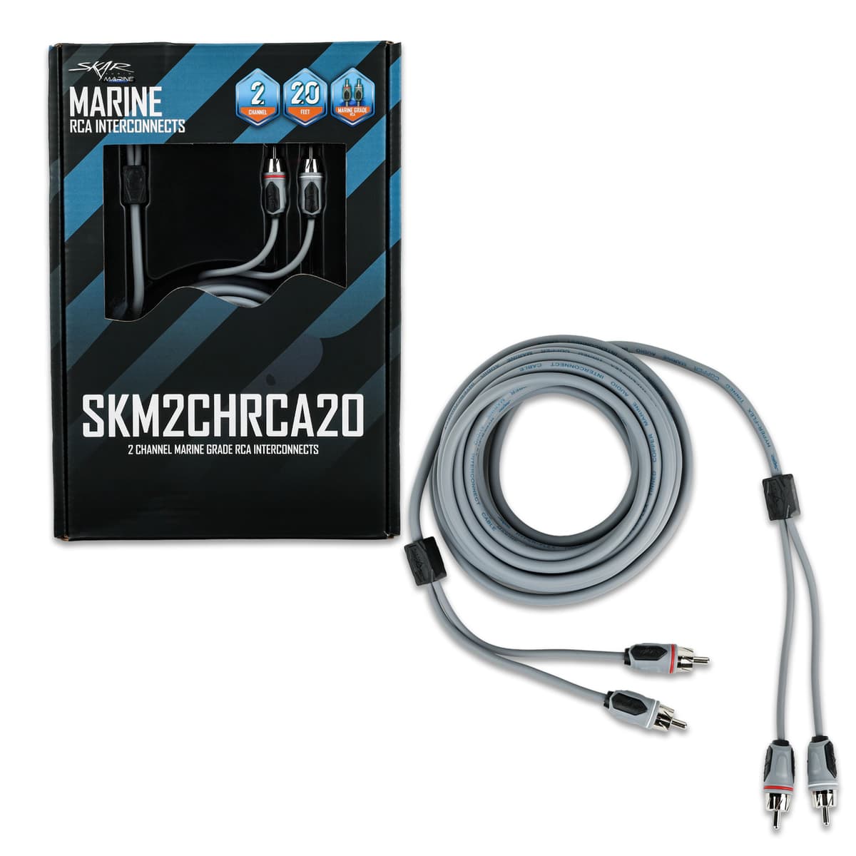 Skar Audio SKM2CHRCA20 | 20 Ft 2-Channel Marine Grade RCA Interconnect Cable