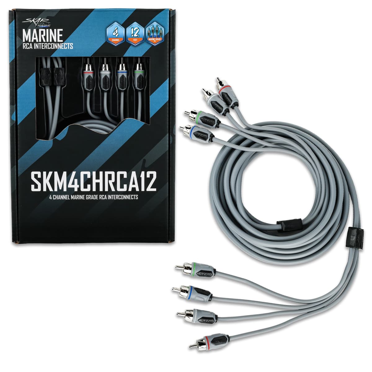 Skar Audio SKM4CHRCA12 | 12 Ft 4-Channel Marine Grade RCA Interconnect Cable