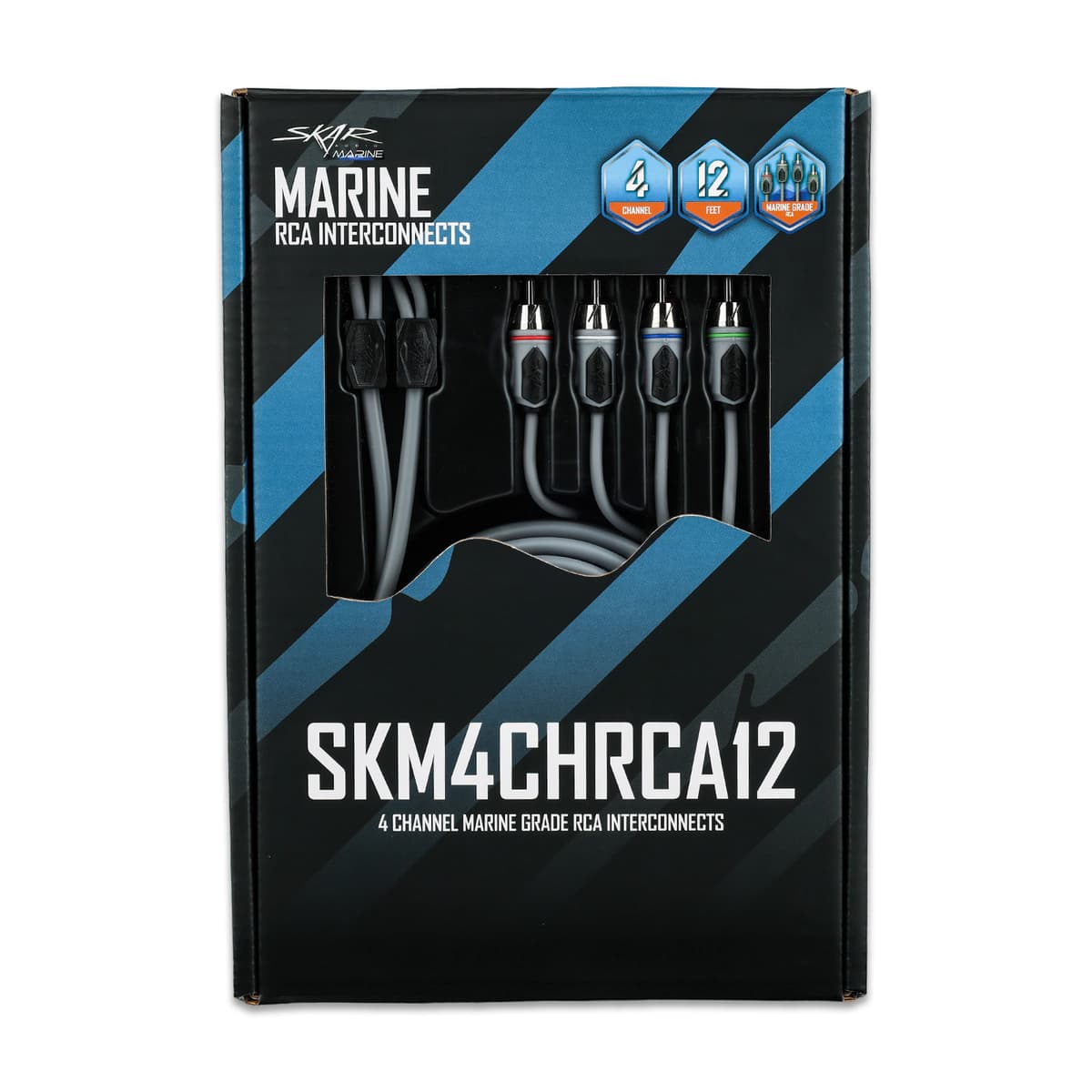 Skar Audio SKM4CHRCA12 | 12 Ft 4-Channel Marine Grade RCA Interconnect Cable