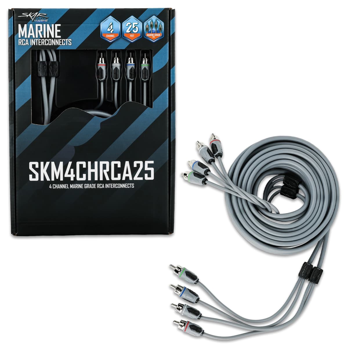Skar Audio SKM4CHRCA25 | 25 Ft 4-Channel Marine Grade RCA Interconnect Cable