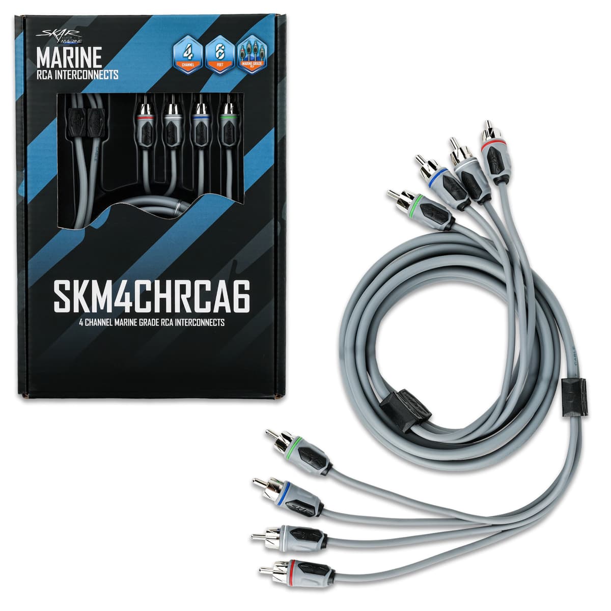 Skar Audio SKM4CHRCA6 | 6 Ft 4-Channel Marine Grade RCA Interconnect Cable