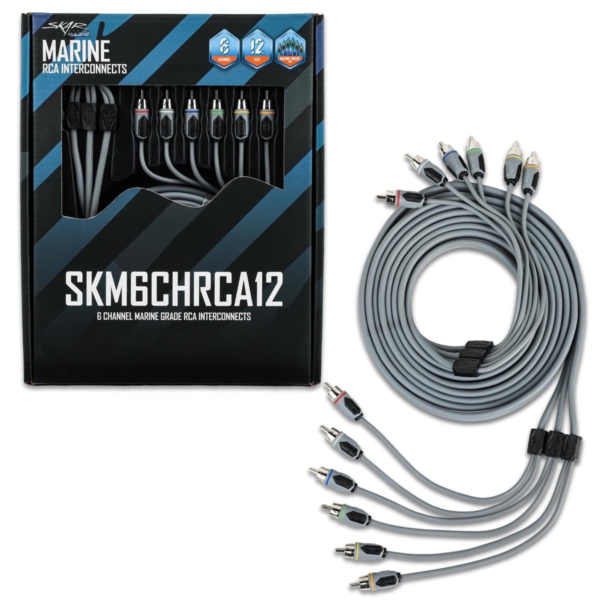 Skar Audio SKM6CHRCA12 | 12 Ft 6-Channel Marine Grade RCA Interconnect Cable