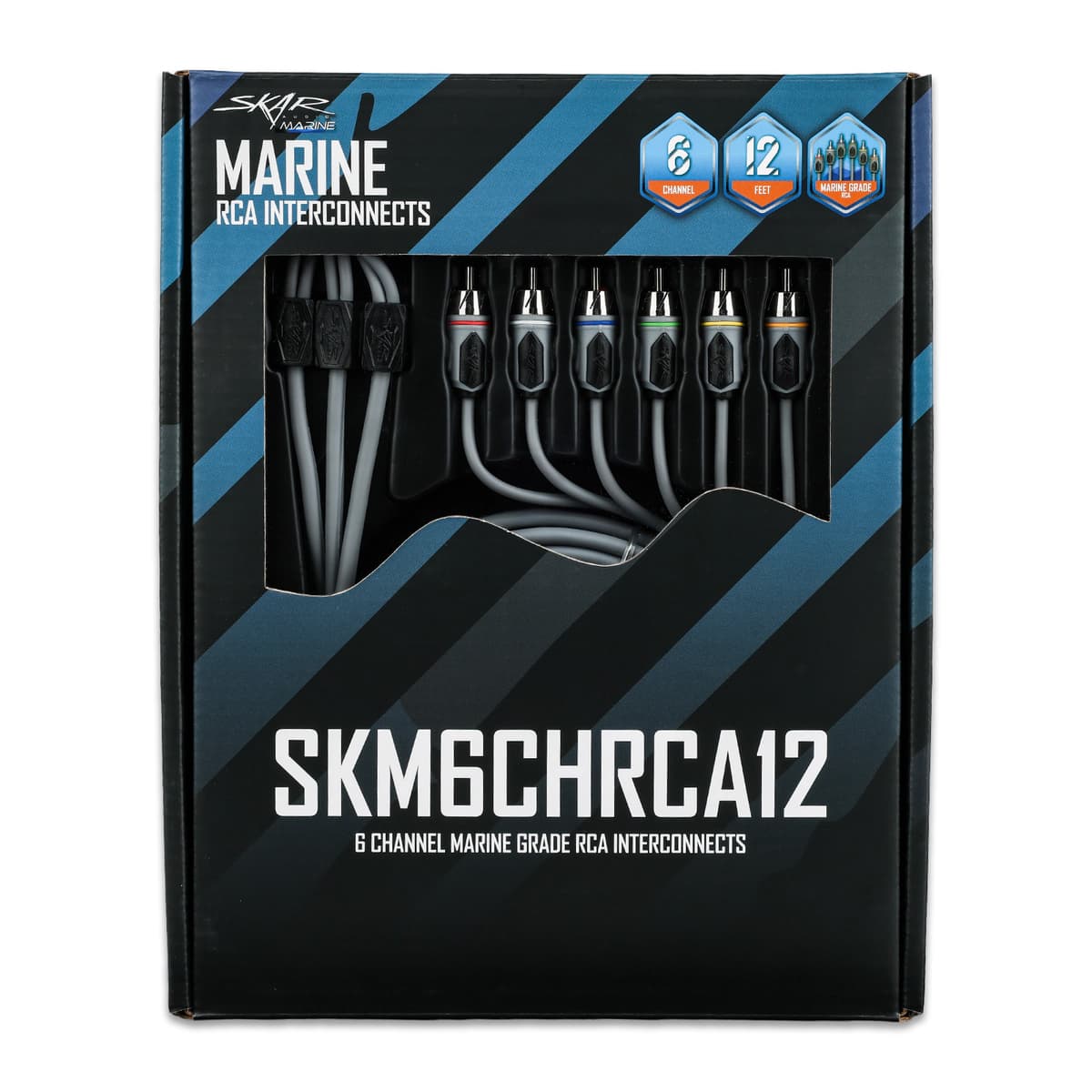 Skar Audio SKM6CHRCA12 | 12 Ft 6-Channel Marine Grade RCA Interconnect Cable
