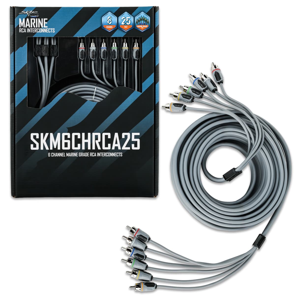 Skar Audio SKM6CHRCA25 | 25 Ft 6-Channel Marine Grade RCA Interconnect Cable