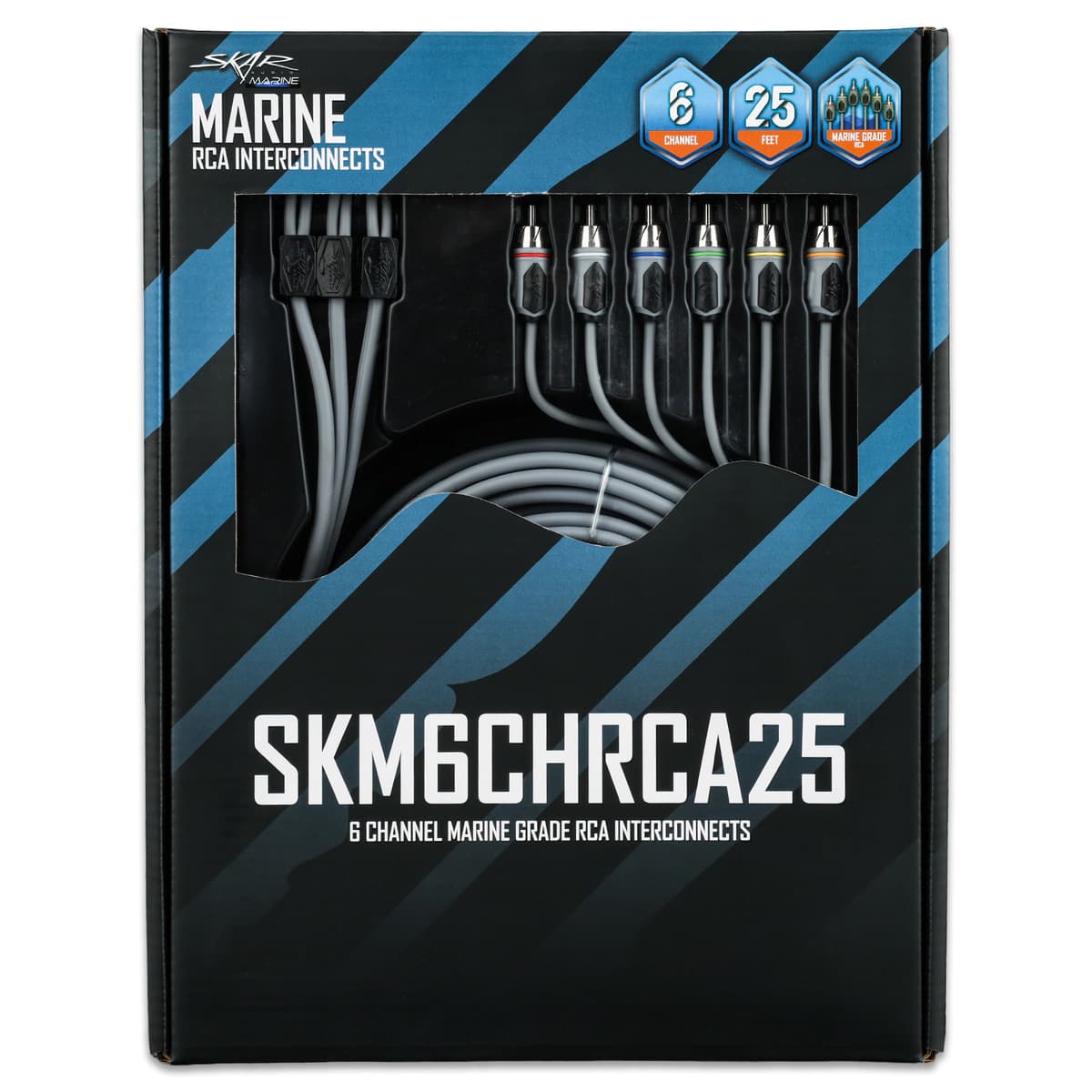 Skar Audio SKM6CHRCA25 | 25 Ft 6-Channel Marine Grade RCA Interconnect Cable
