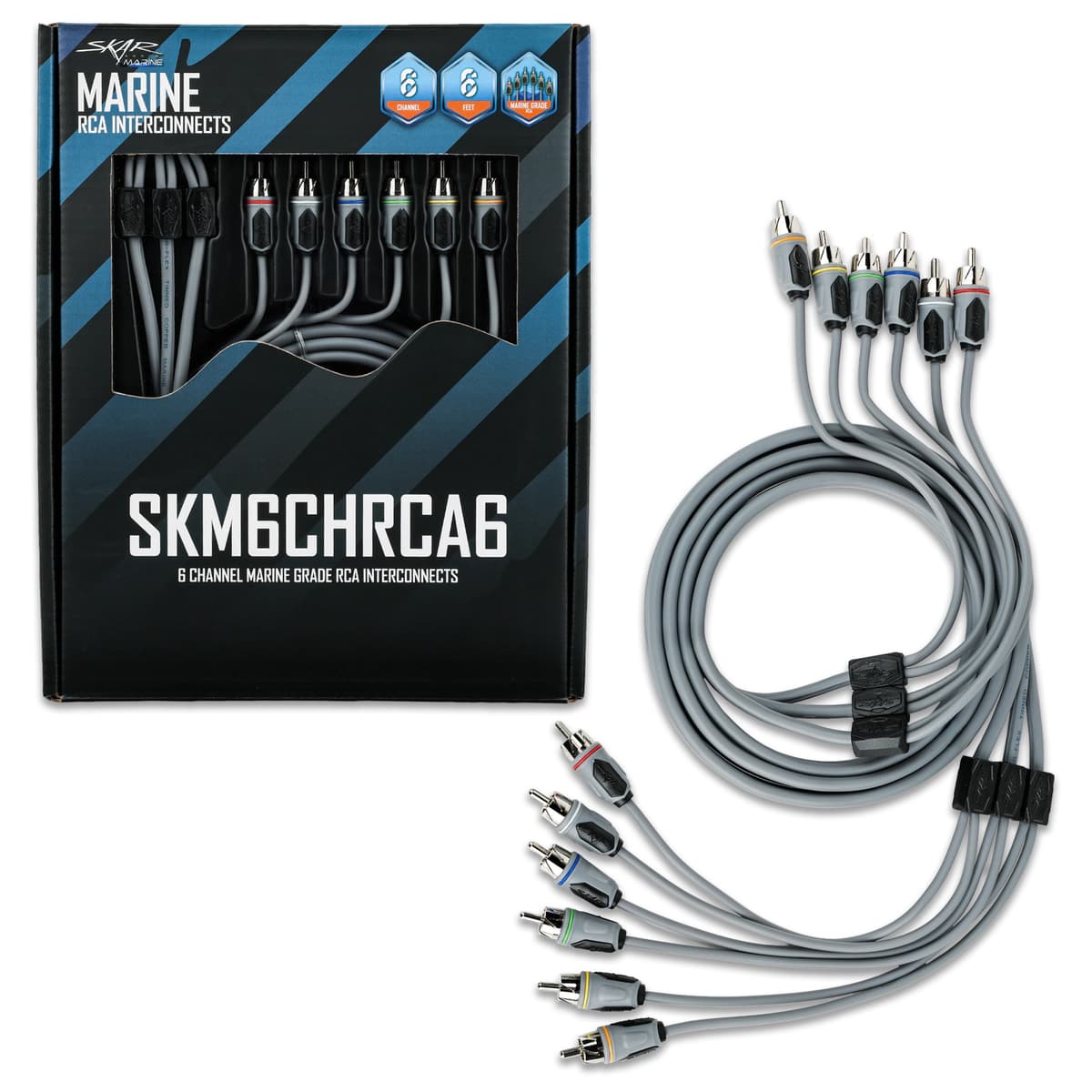 Skar Audio SKM6CHRCA6 | 6 Ft 6-Channel Marine Grade RCA Interconnect Cable