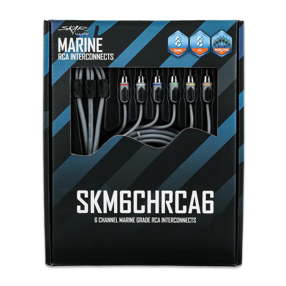 Skar Audio SKM6CHRCA6 | 6 Ft 6-Channel Marine Grade RCA Interconnect Cable
