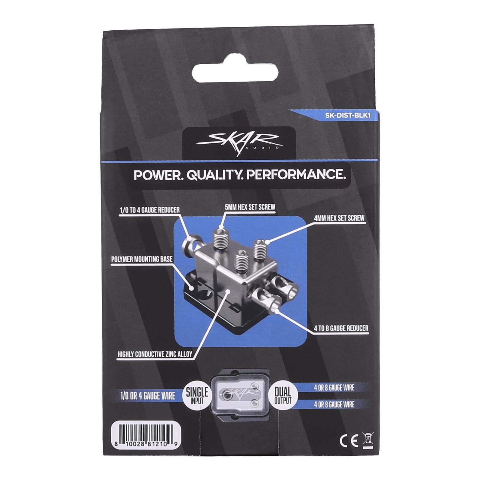 Skar Audio SK-DIST-BLK1 | Single 0/4 Gauge to Dual 4/8 Gauge Power Distribution Block