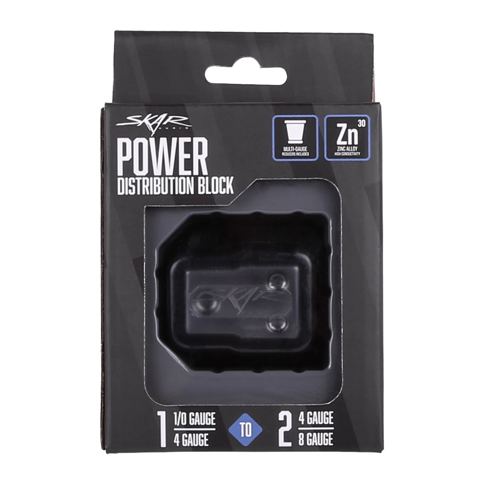 Skar Audio SK-DIST-BLK1 | Single 0/4 Gauge to Dual 4/8 Gauge Power Distribution Block