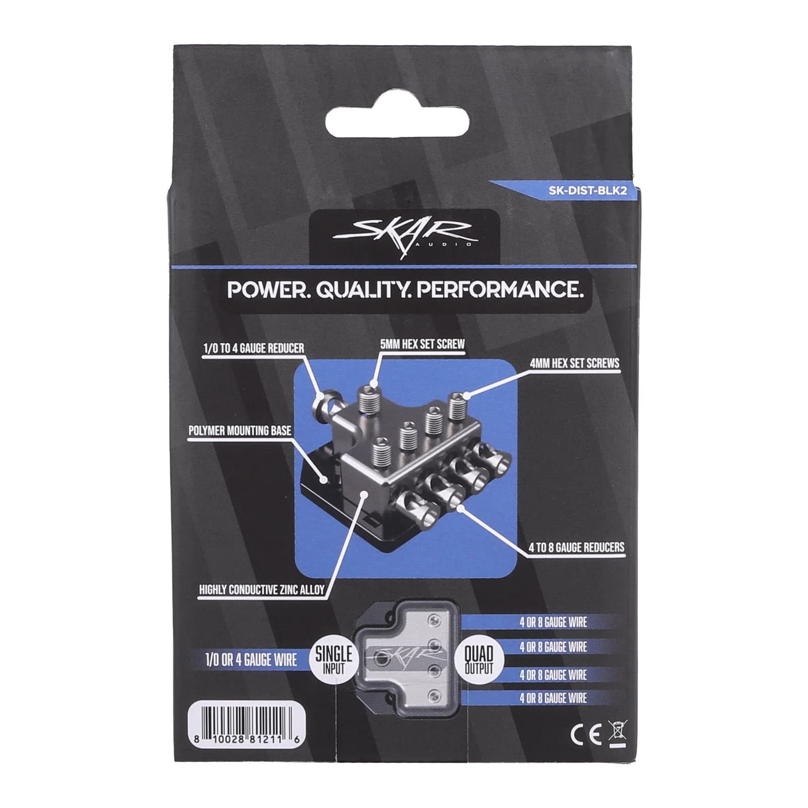 Skar Audio SK-DIST-BLK1 | Single 0/4 Gauge to Dual 4/8 Gauge Power Distribution Block