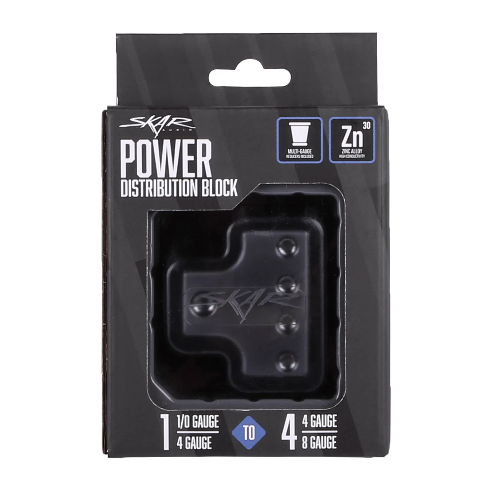 Skar Audio SK-DIST-BLK1 | Single 0/4 Gauge to Dual 4/8 Gauge Power Distribution Block