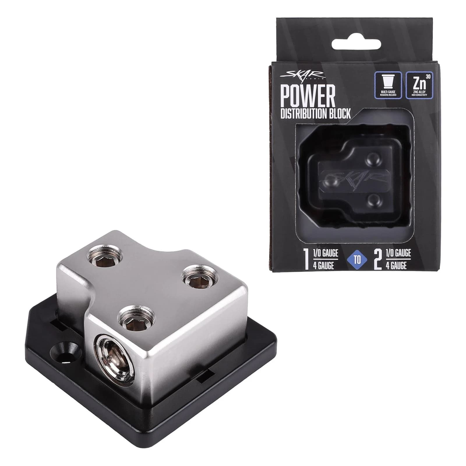 Skar Audio SK-DIST-BLK1 | Single 0/4 Gauge to Dual 4/8 Gauge Power Distribution Block