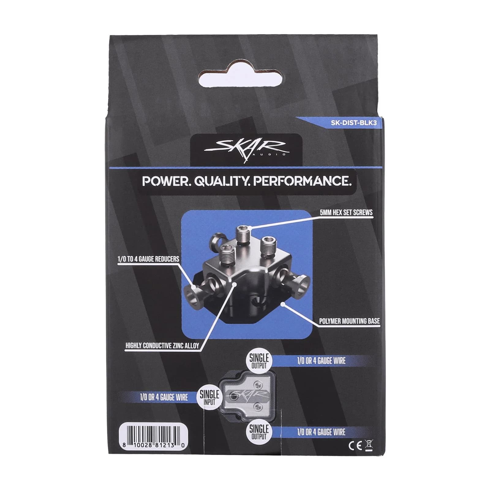 Skar Audio SK-DIST-BLK1 | Single 0/4 Gauge to Dual 4/8 Gauge Power Distribution Block