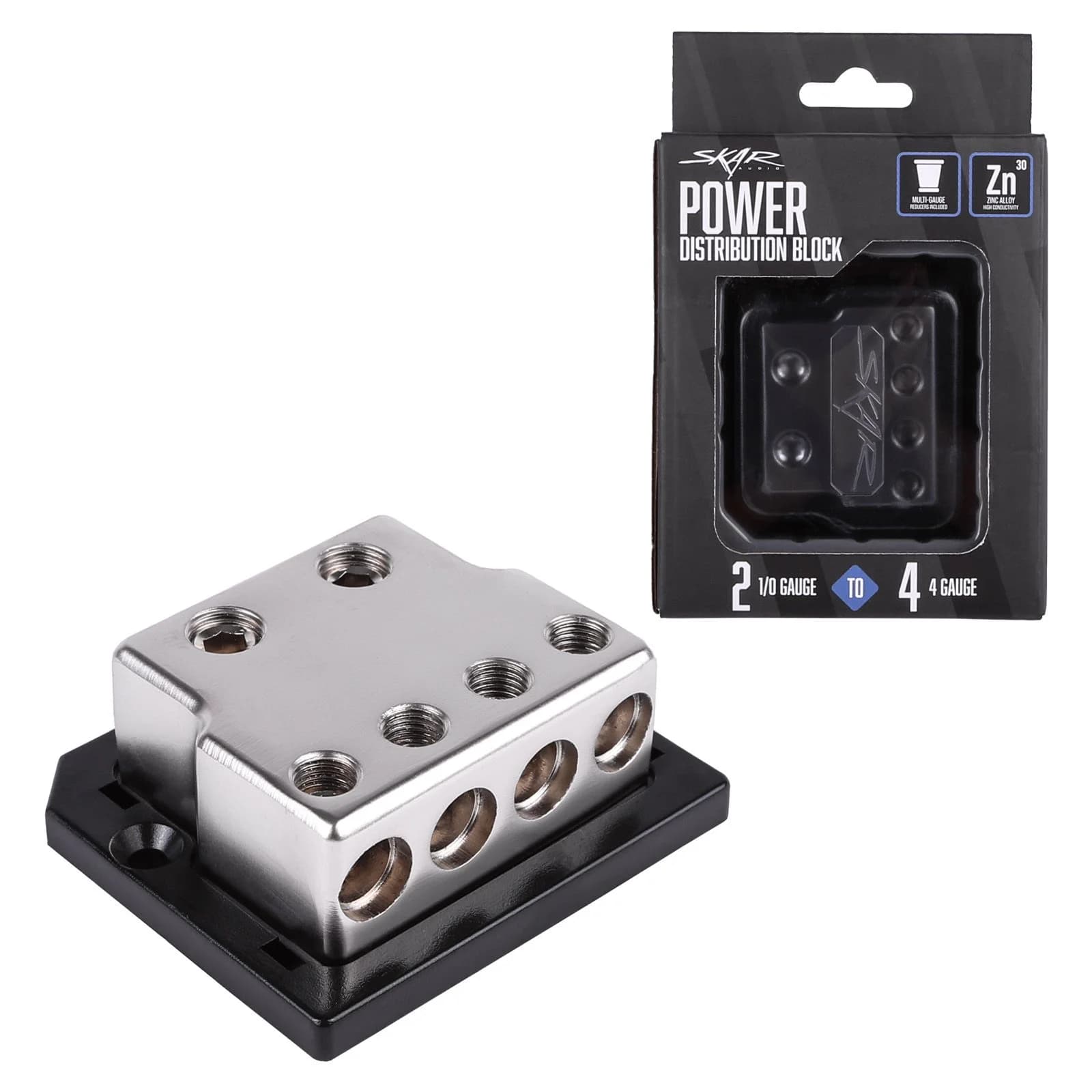 Skar Audio SK-DIST-BLK1 | Single 0/4 Gauge to Dual 4/8 Gauge Power Distribution Block