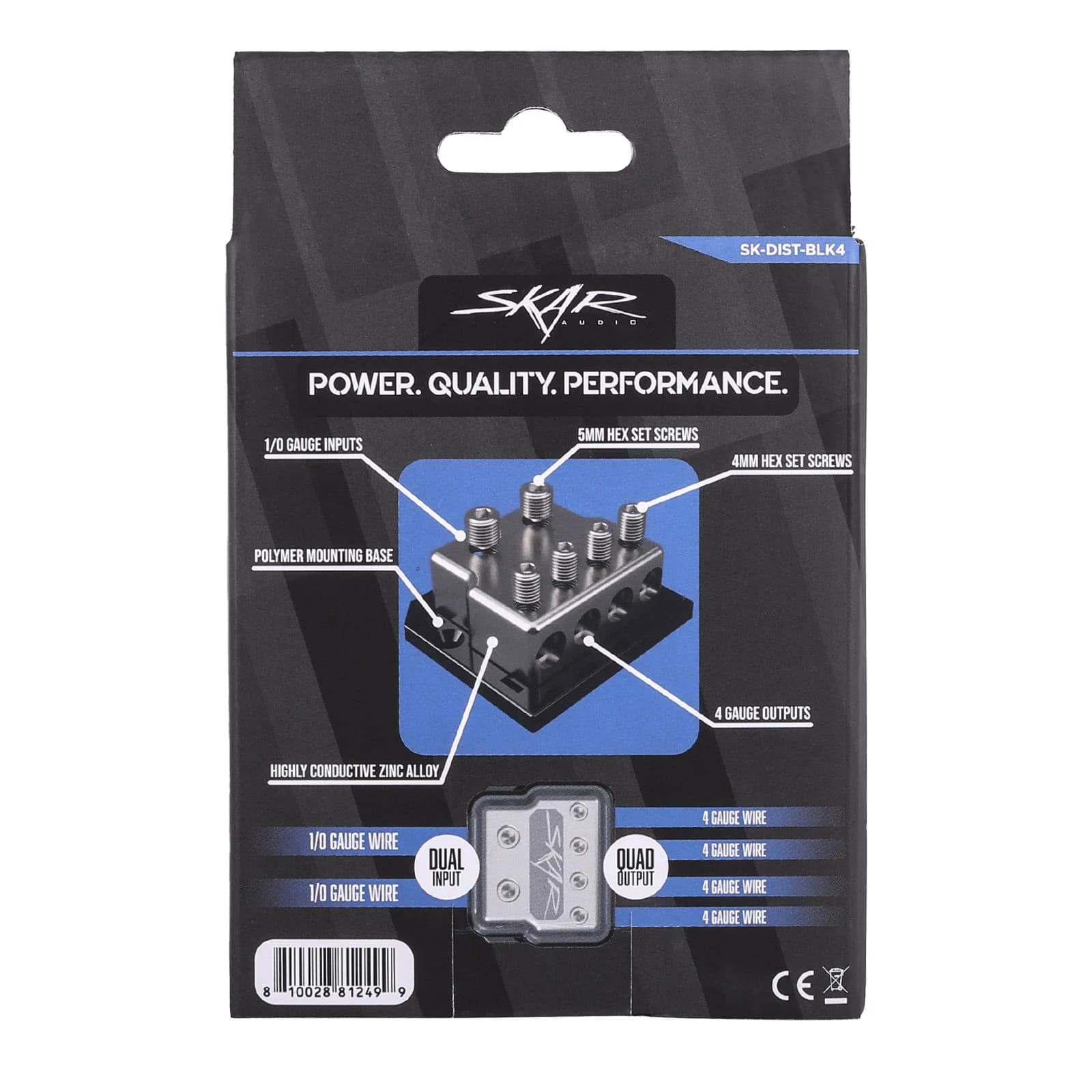 Skar Audio SK-DIST-BLK1 | Single 0/4 Gauge to Dual 4/8 Gauge Power Distribution Block