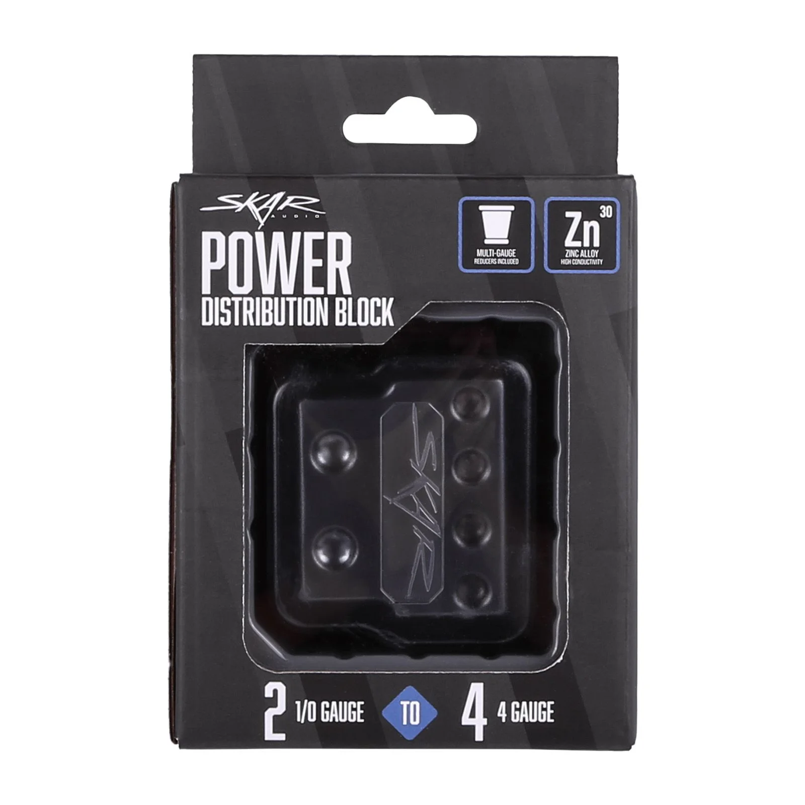 Skar Audio SK-DIST-BLK1 | Single 0/4 Gauge to Dual 4/8 Gauge Power Distribution Block