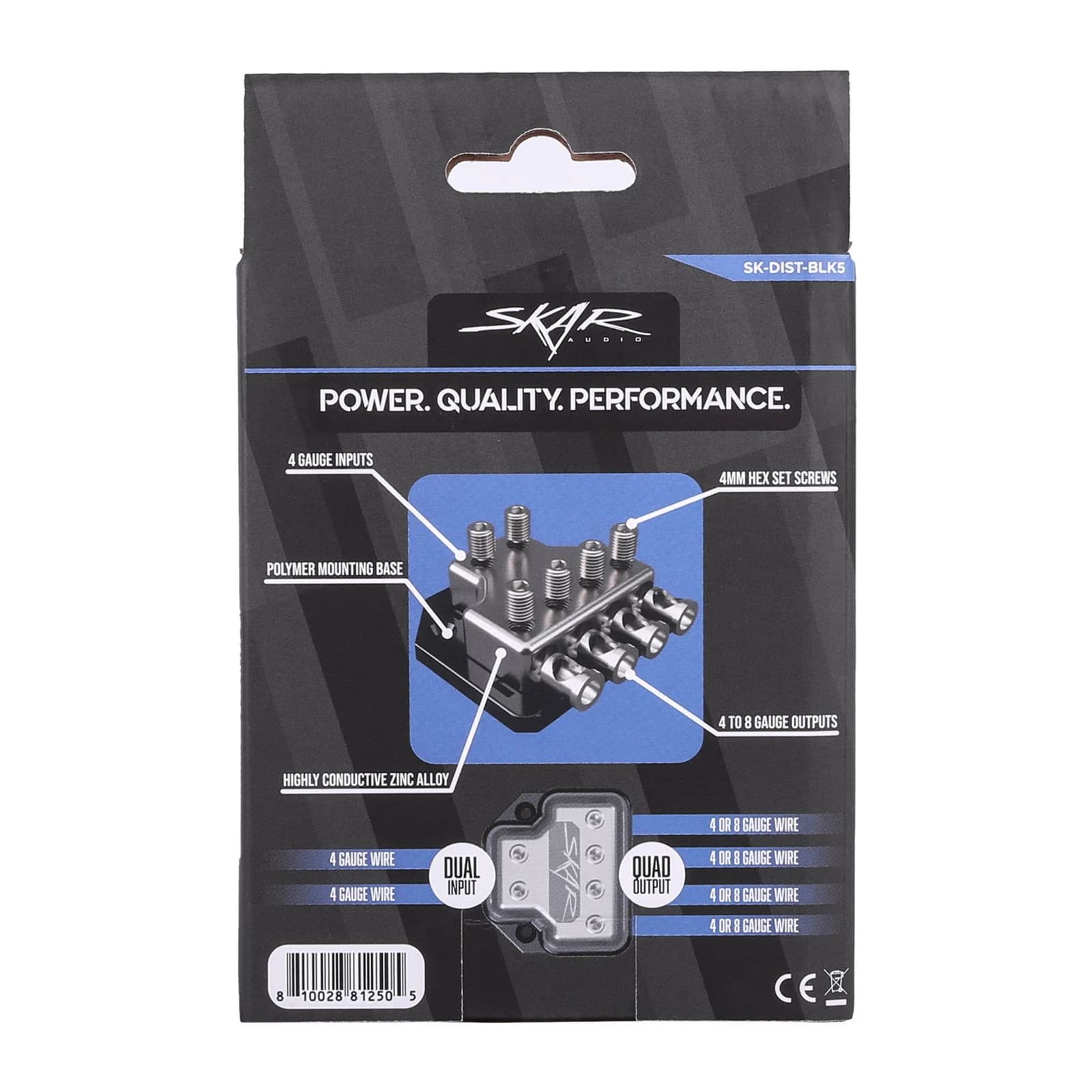 Skar Audio SK-DIST-BLK1 | Single 0/4 Gauge to Dual 4/8 Gauge Power Distribution Block