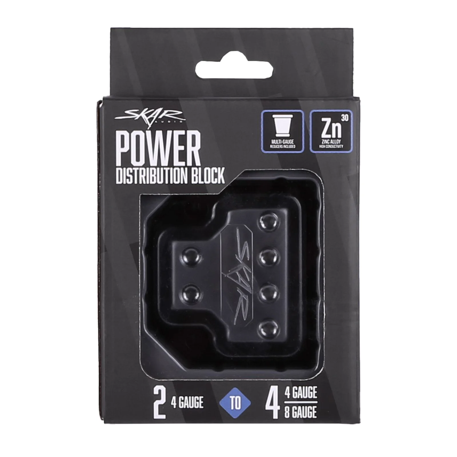 Skar Audio SK-DIST-BLK1 | Single 0/4 Gauge to Dual 4/8 Gauge Power Distribution Block
