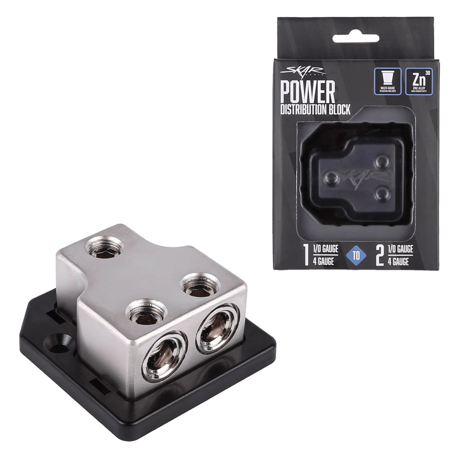 Skar Audio SK-DIST-BLK1 | Single 0/4 Gauge to Dual 4/8 Gauge Power Distribution Block