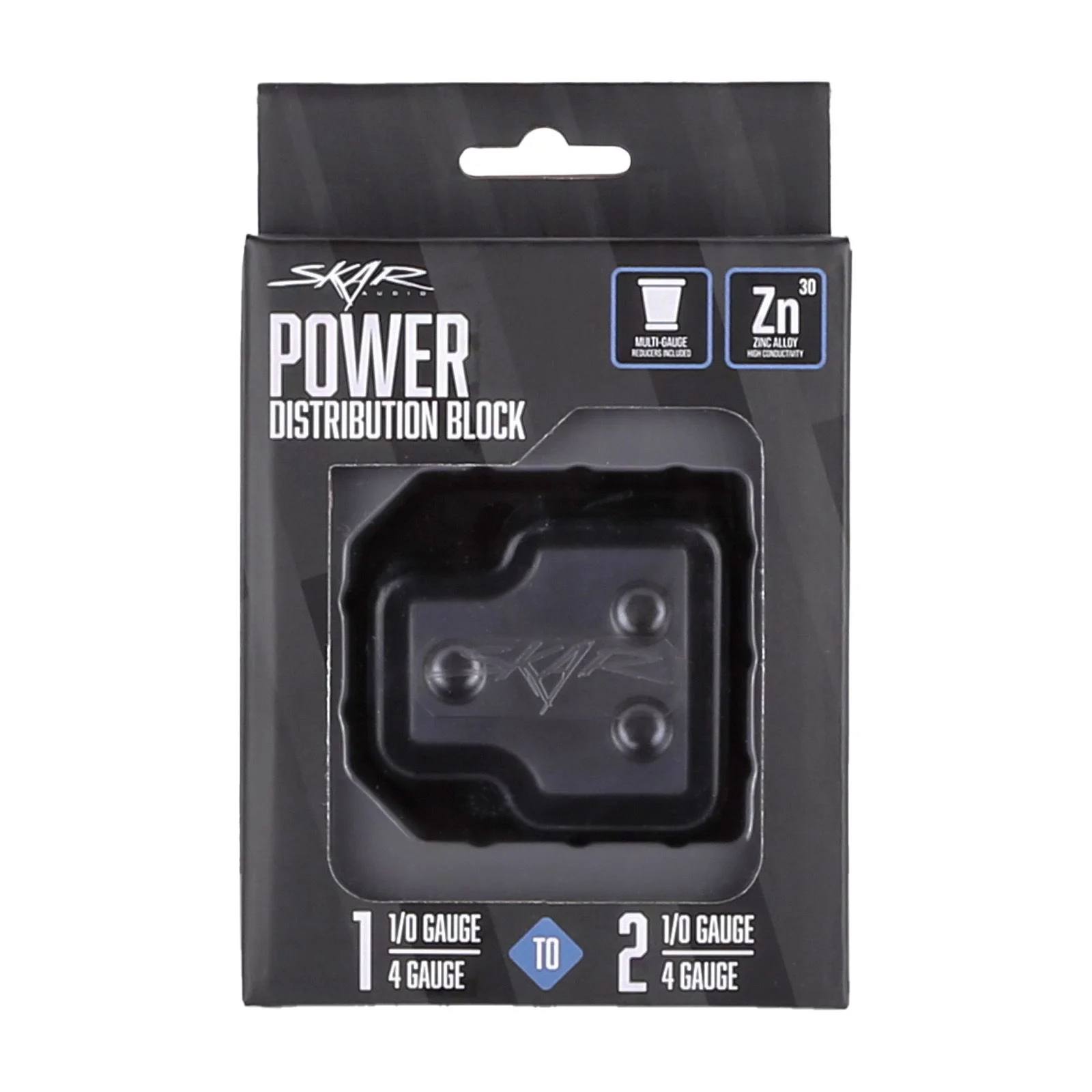 Skar Audio SK-DIST-BLK1 | Single 0/4 Gauge to Dual 4/8 Gauge Power Distribution Block