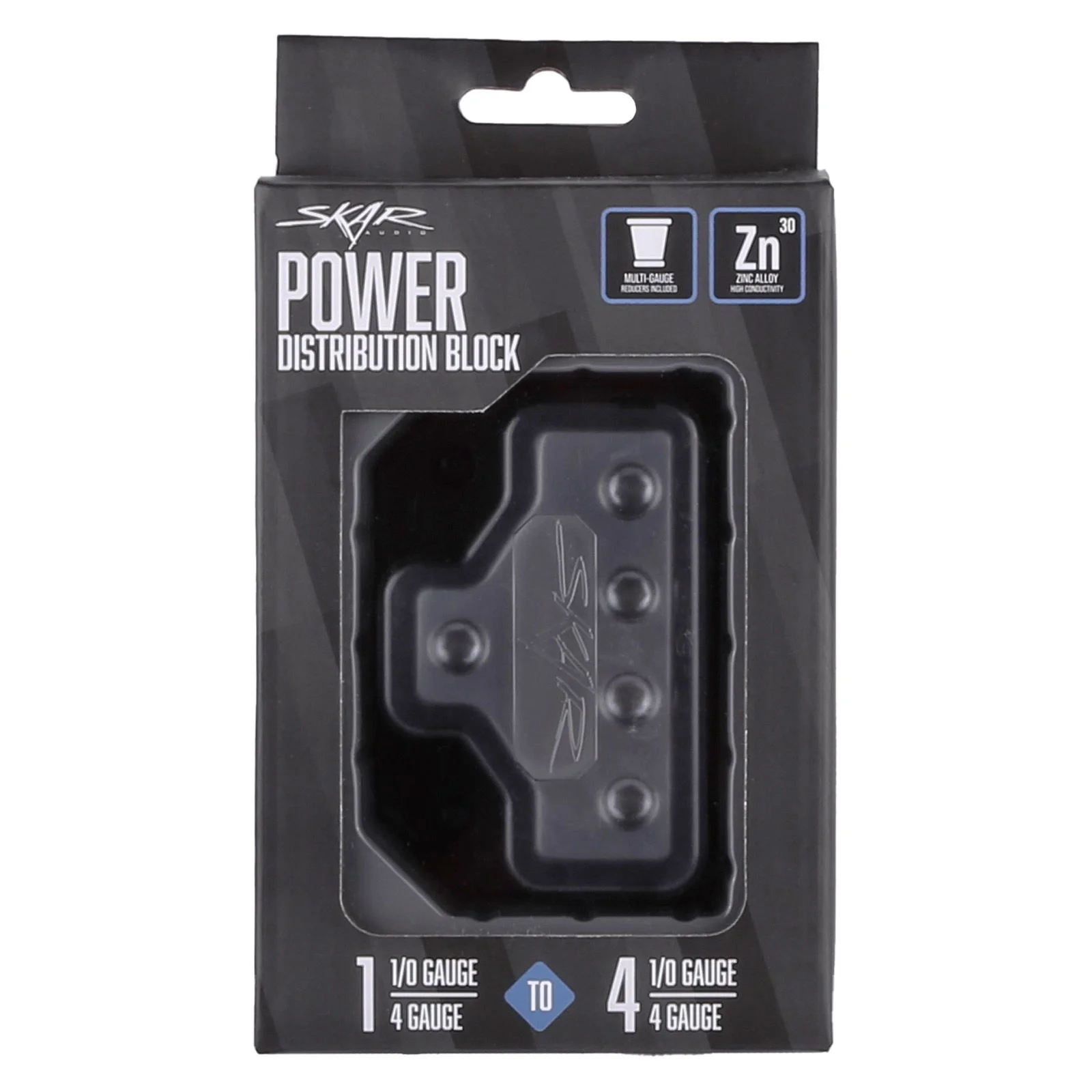 Skar Audio SK-DIST-BLK1 | Single 0/4 Gauge to Dual 4/8 Gauge Power Distribution Block