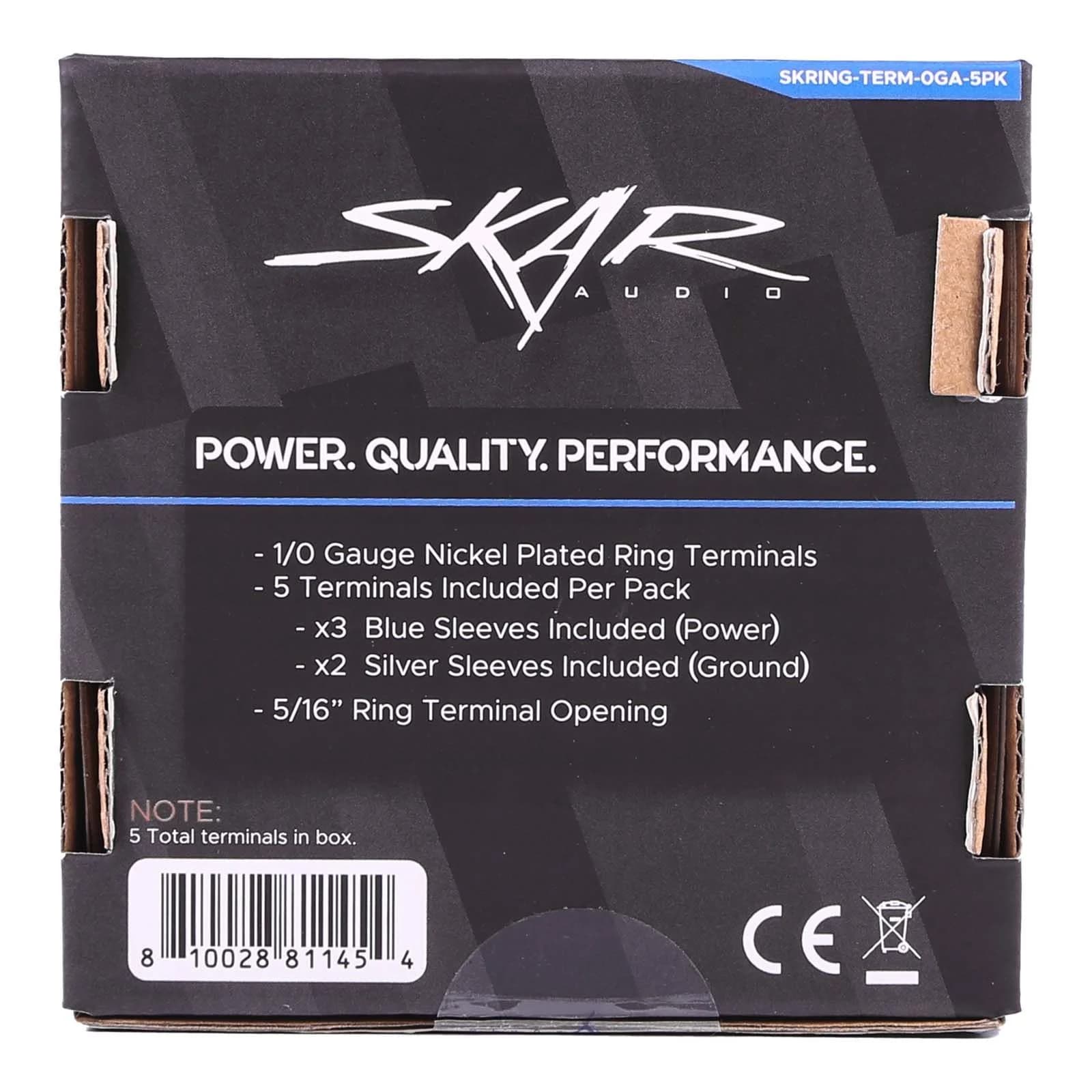 Skar Audio SKRING-TERM-0GA-5PK | 1/0 Gauge (5/16") Nickel Plated Premium Ring Terminals (5-Pack)