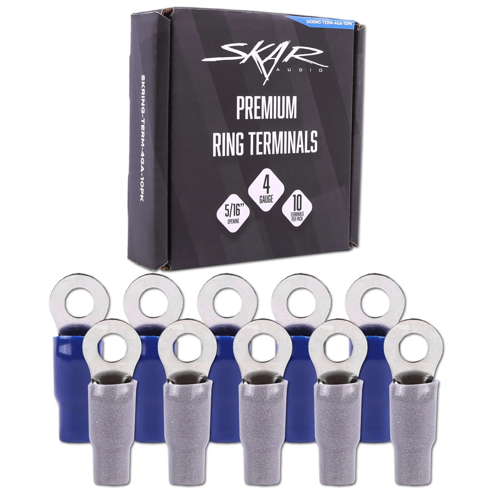 Skar Audio SKRING-TERM-4GA-10PK | 4 Gauge (5/16") Nickel Plated Premium Ring Terminals (10-Pack)