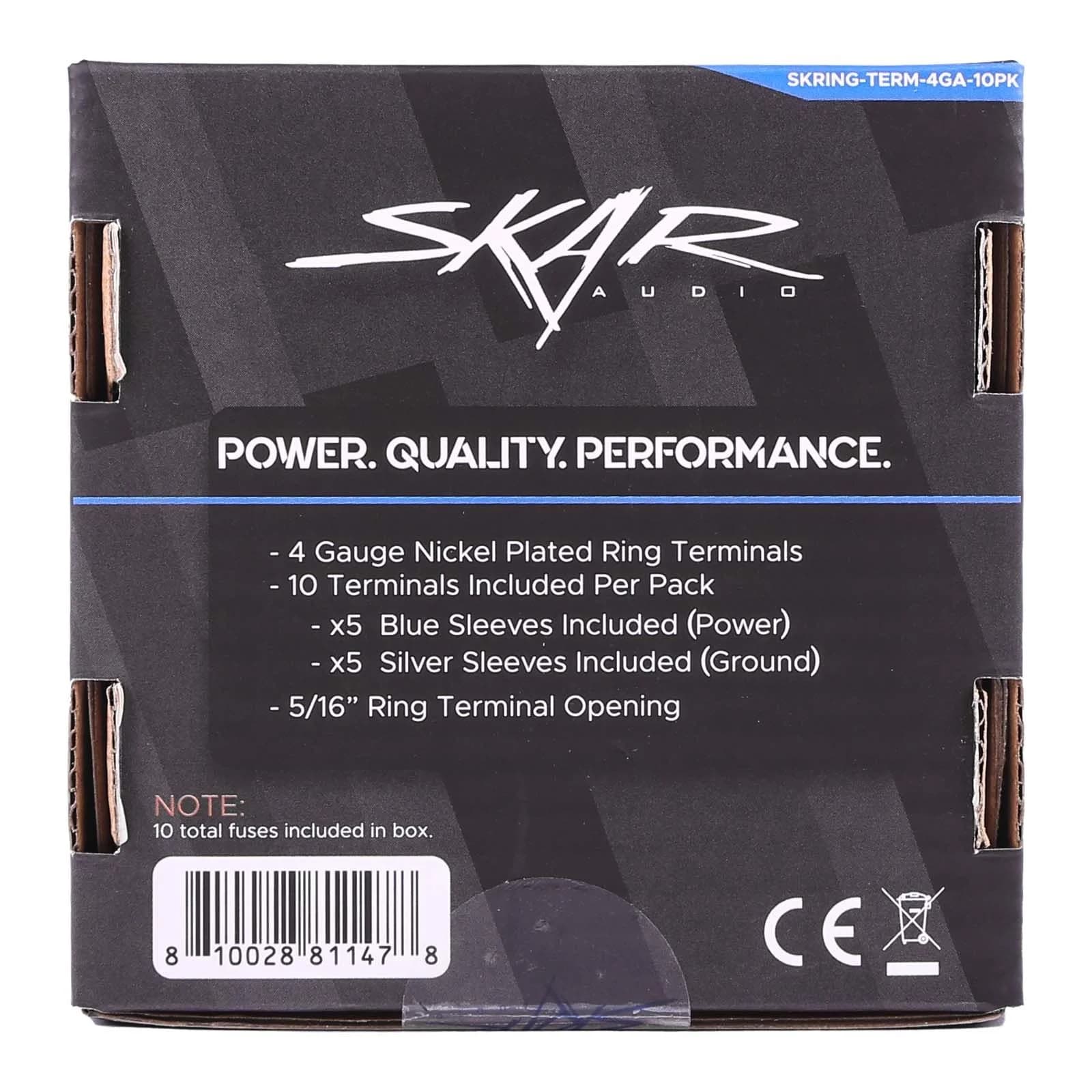Skar Audio SKRING-TERM-4GA-10PK | 4 Gauge (5/16") Nickel Plated Premium Ring Terminals (10-Pack)