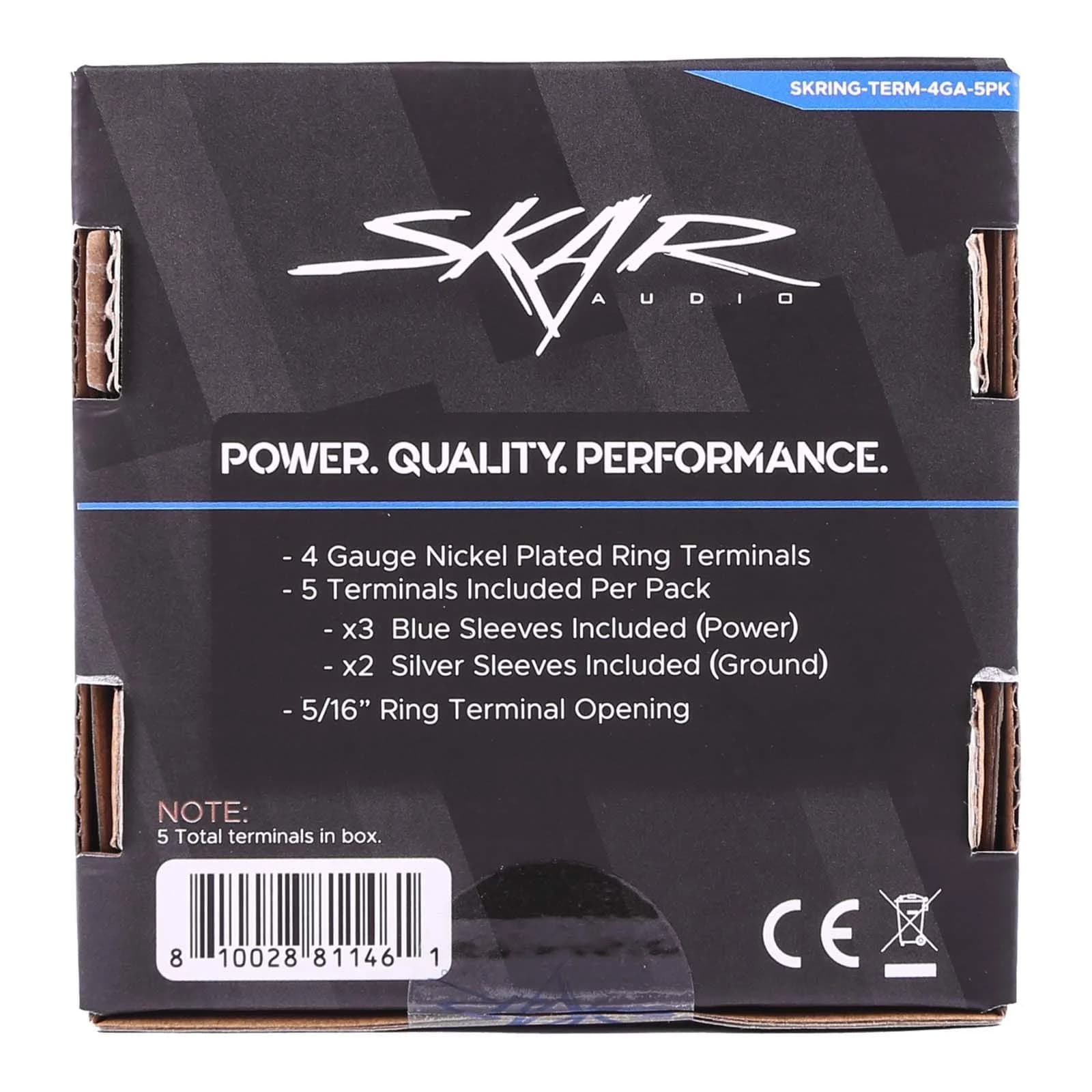 Skar Audio SKRING-TERM-4GA-5PK | 4 Gauge (5/16") Nickel Plated Premium Ring Terminals (5-Pack)
