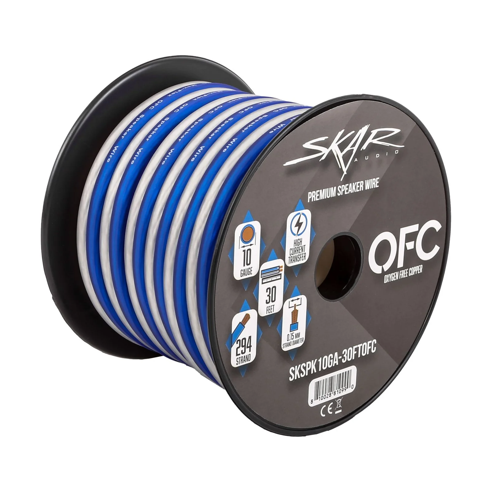 Skar Audio 10-Gauge Elite Series Max-Flex (OFC) Speaker Wire - Blue/White