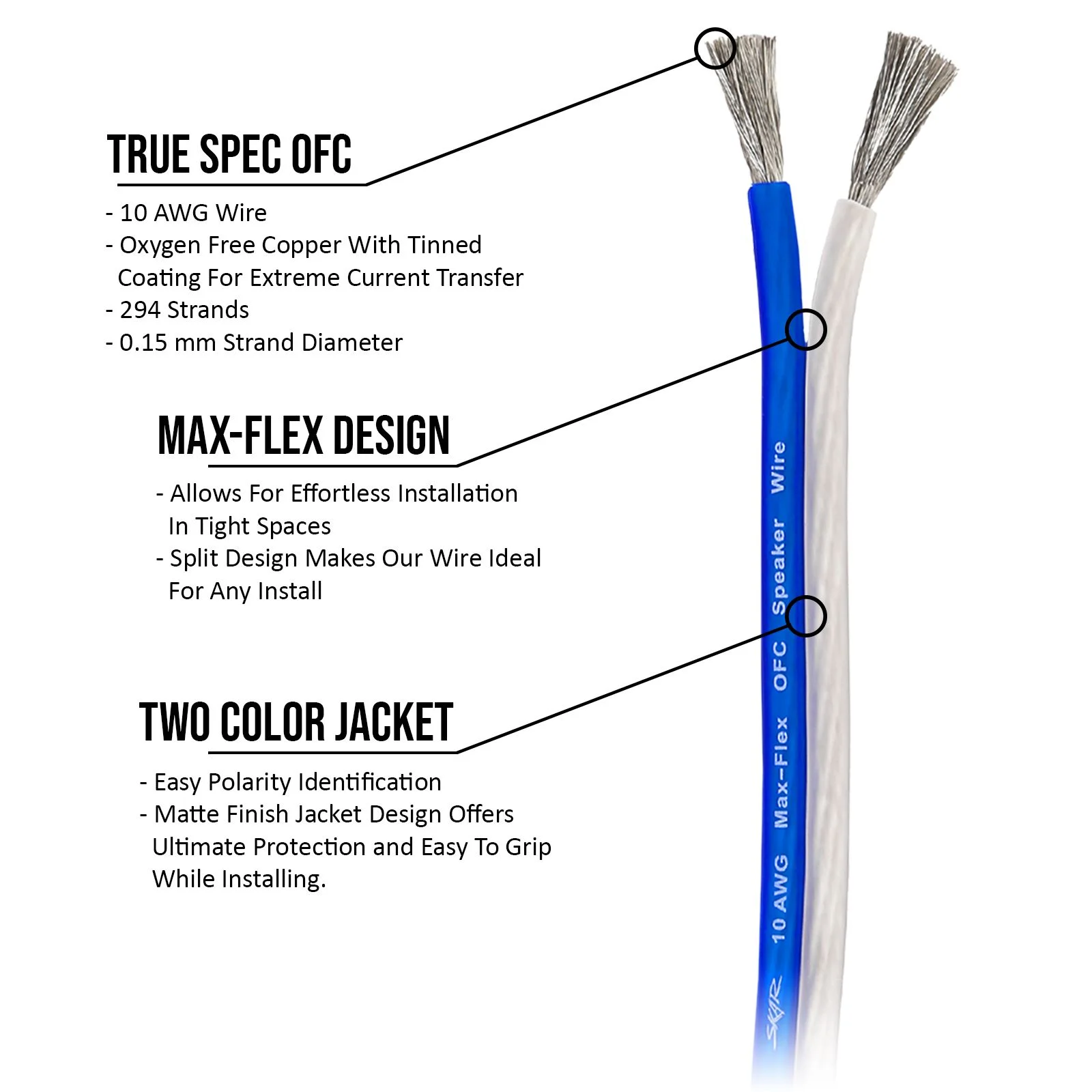 Skar Audio 10-Gauge Elite Series Max-Flex (OFC) Speaker Wire - Blue/White