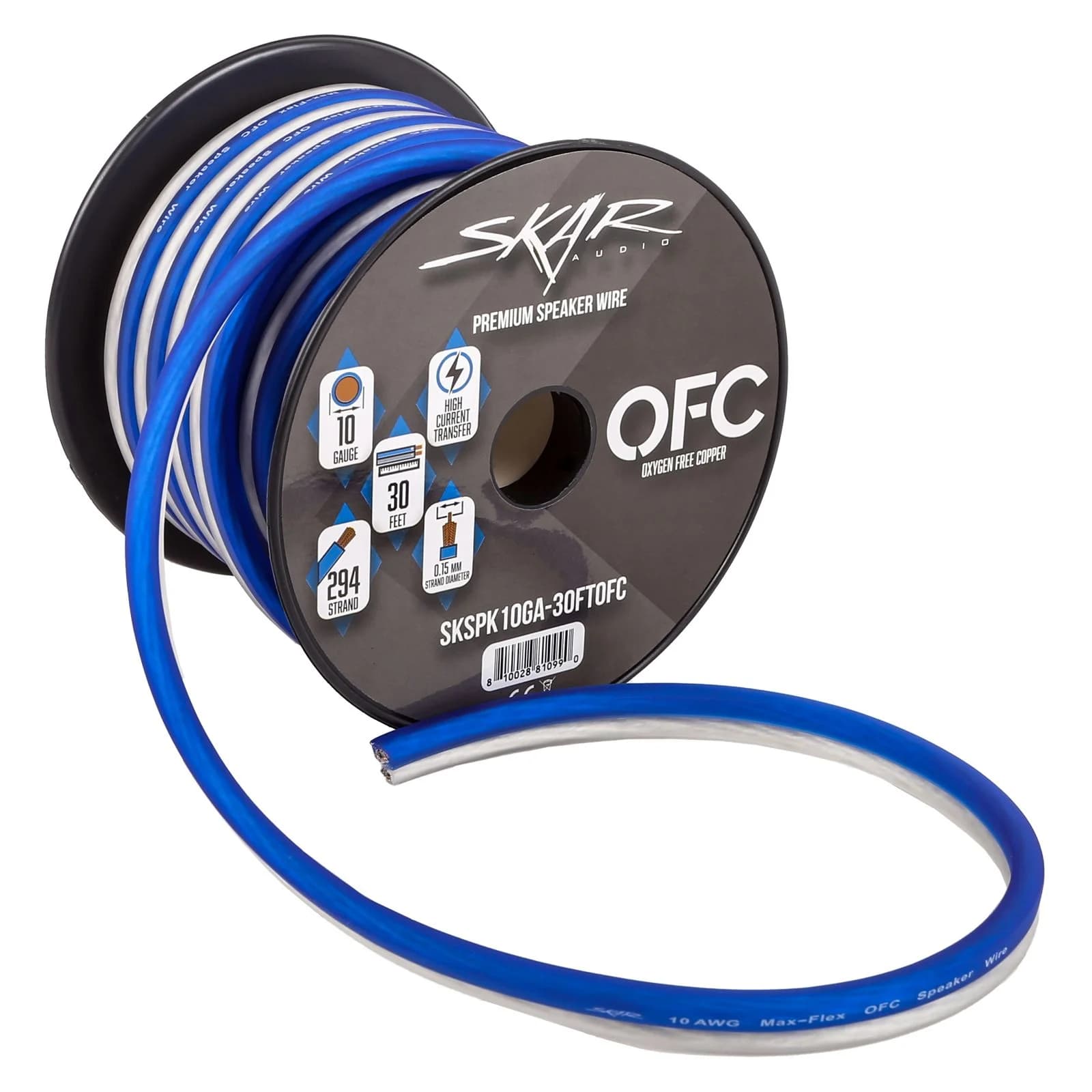 Skar Audio 10-Gauge Elite Series Max-Flex (OFC) Speaker Wire - Blue/White