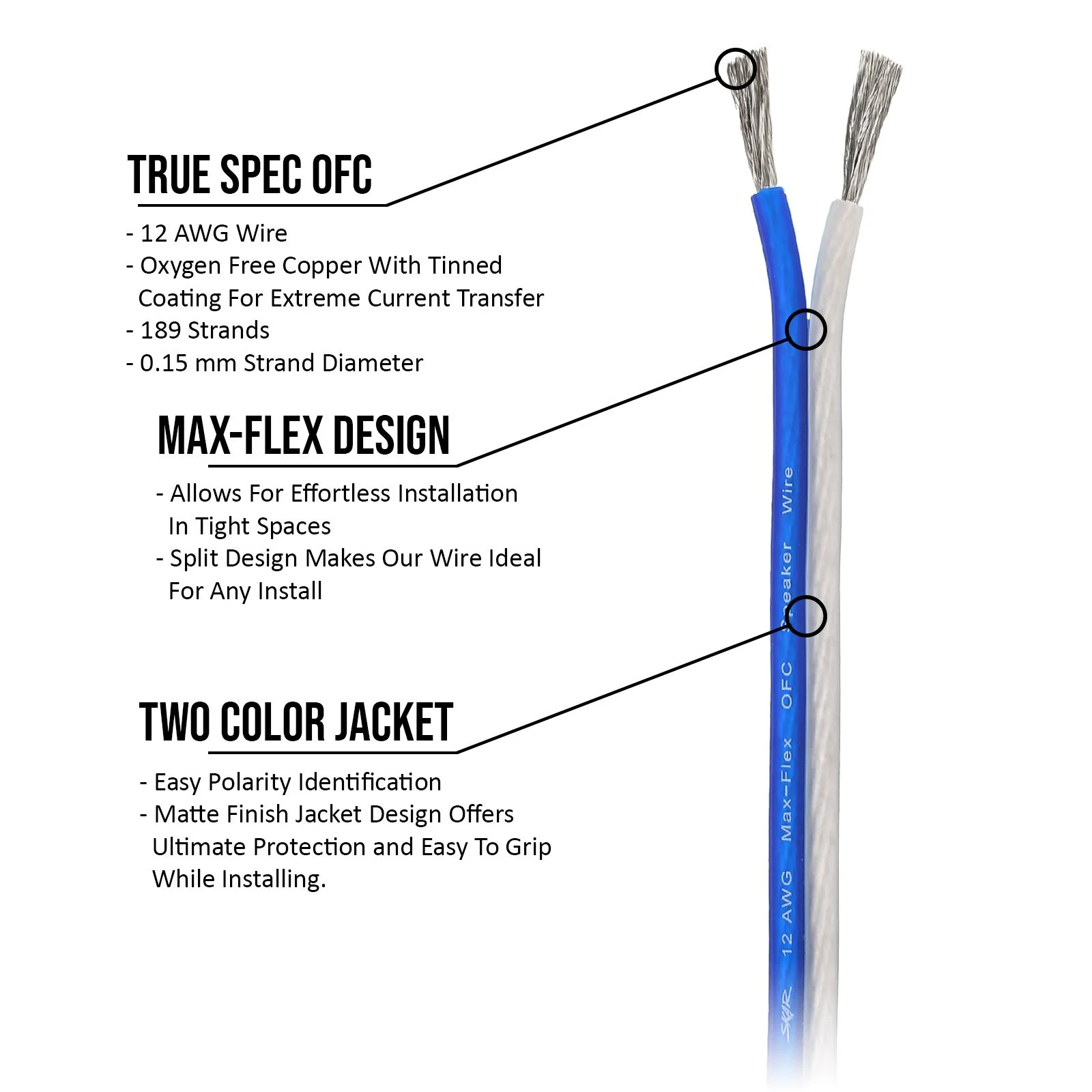 Skar Audio 12-Gauge Elite Series Max-Flex (OFC) Speaker Wire - Blue/White